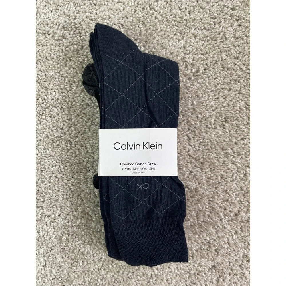 Calvin Klein Socks Mens One Size Multicolor 4 Pair Cotton Argyle Crew Mid Calf